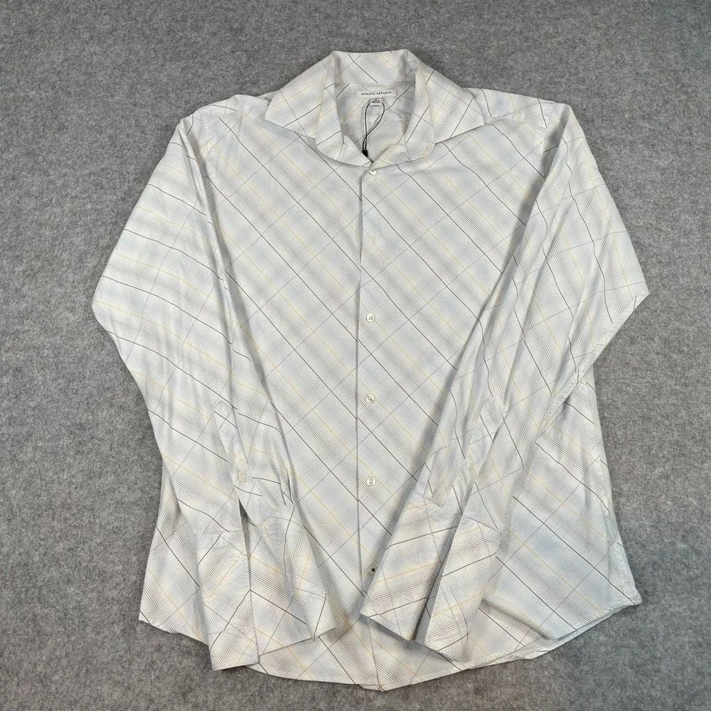 Banana Republic Mens Button Down Shirt L White Plaid Long Sleeve Regular Fit Non